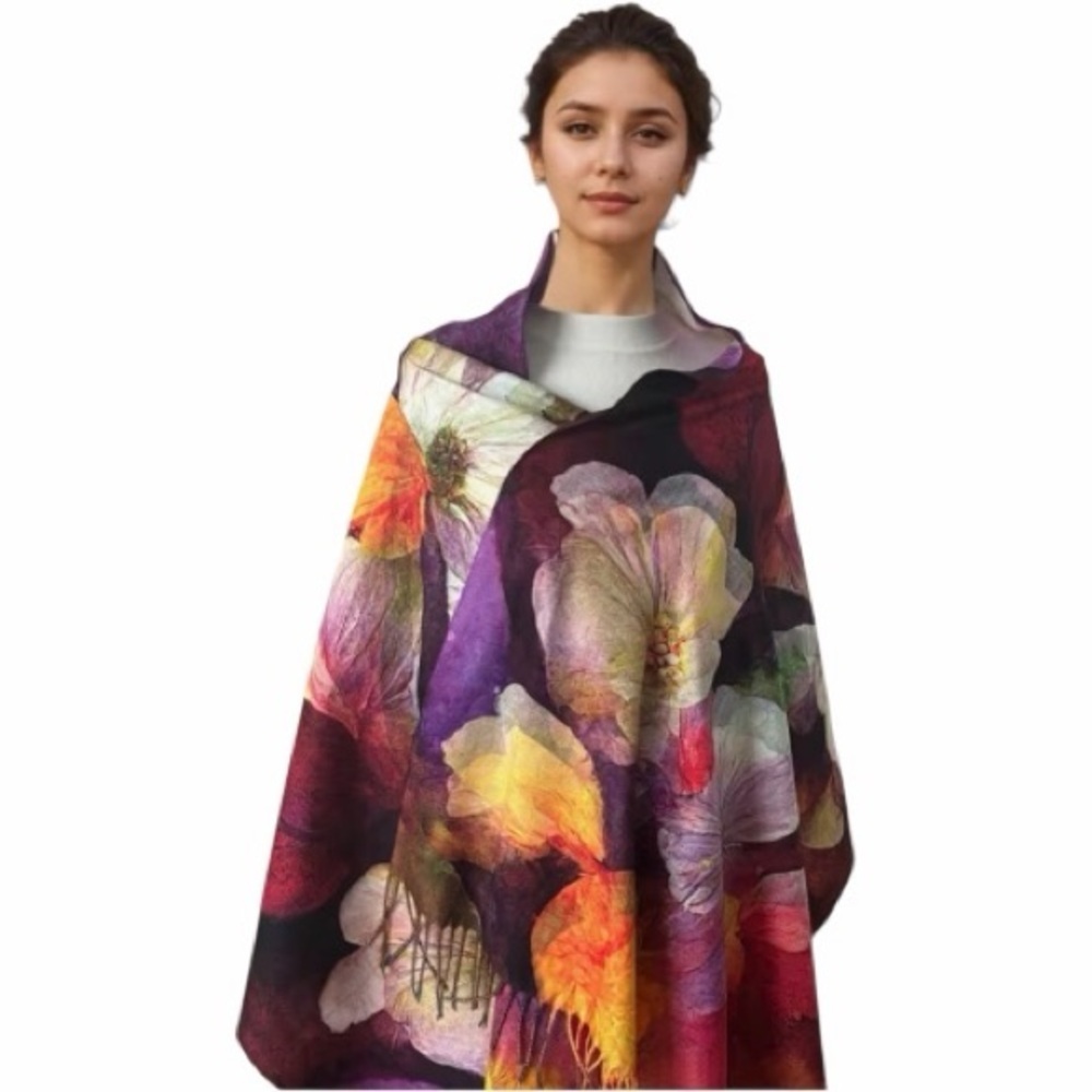 Camilla Floral Multicolor ShawlWrap With Fringe NEW